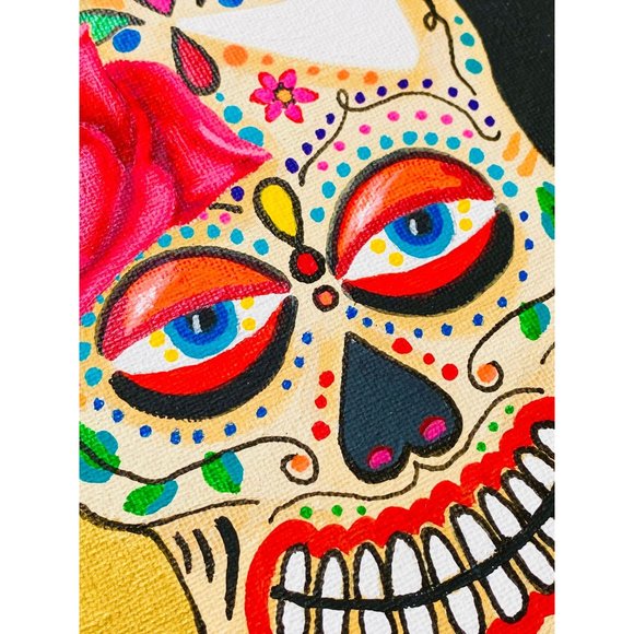 Sugar Skull Bride - Original Wall Art Mixed Media Handmade Painting  8”x10” - Picture 2 of 5